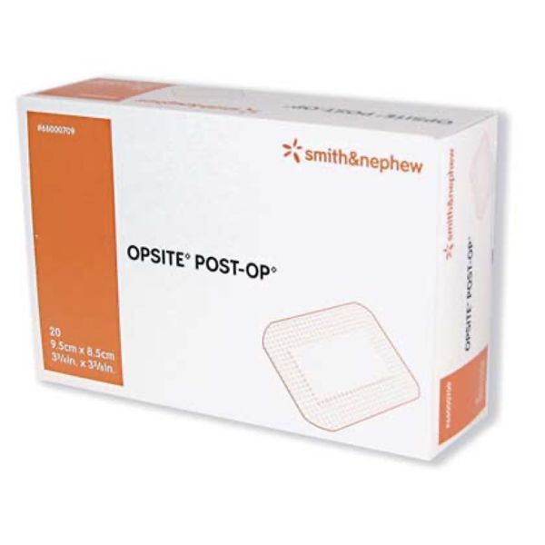 OPSITE POST - OP Pansement adhésif 4 côtés, stérile, avec compresse absorbante, 6,5 cm x 5 cm (ref. 66320600), pochette 5