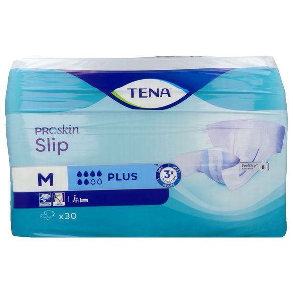 TENA PROSKIN SLIP PLUS Change complet hypoallergénique, sans latex, pour incontinence urinaire, médium (ref. 710002), sac 30