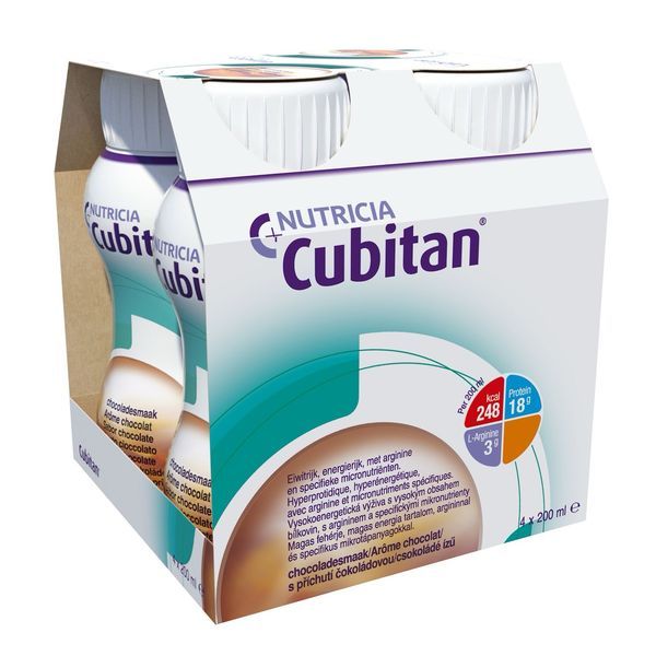 CUBITAN Denrée alimentaire destinée à des fins médicales spéciales, arôme chocolat, 200 ml x 4